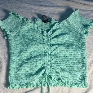 Rue21 Green Smocked Flutter Sleeve Crop Top